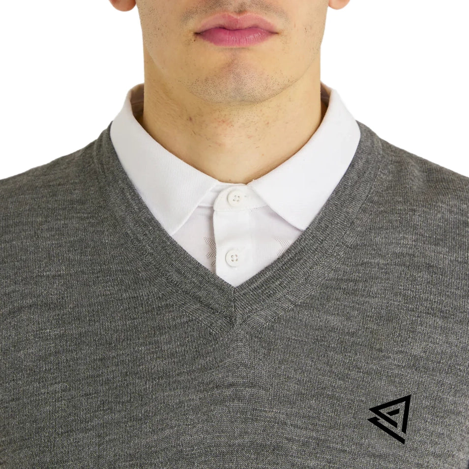 Lyle & Scott V Neck Knit With Lonsdale Links Logo - Mid Grey Marl